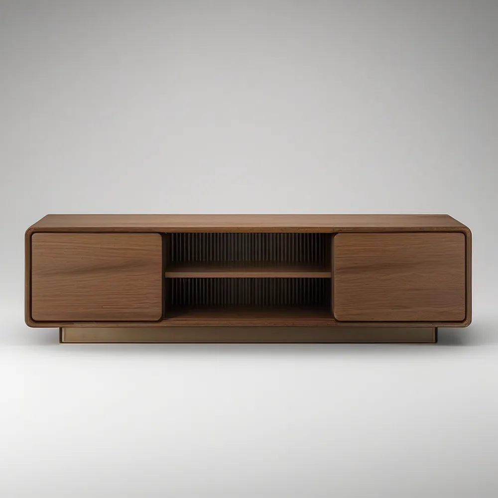 TV stolek se 2 posuvnými dvířky, ořechově hnědý, 180 × 40 × 45 cm