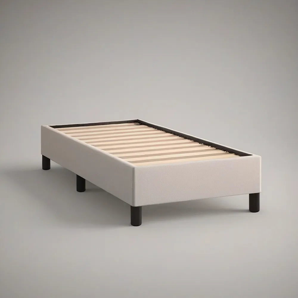 Čalouněný rám postele s lamelovým roštem 90 × 200 cm, béžový/černý