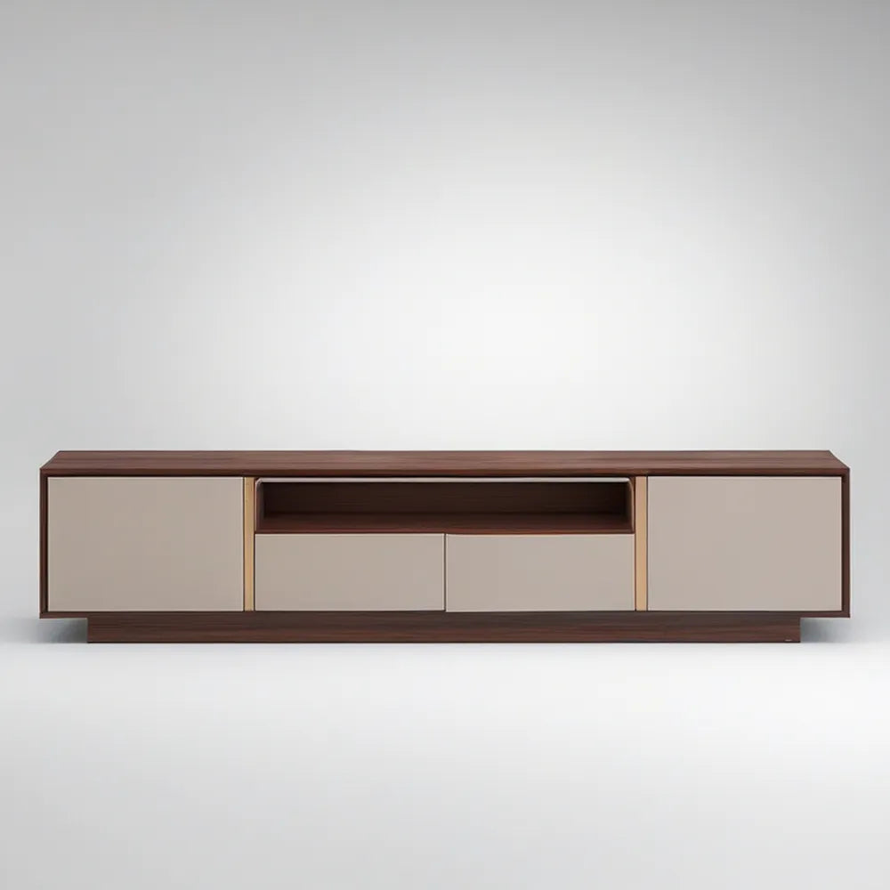 Televizní stolek z MDF v dekoru ořechu a béžové barvě, 180 × 40 × 50 cm