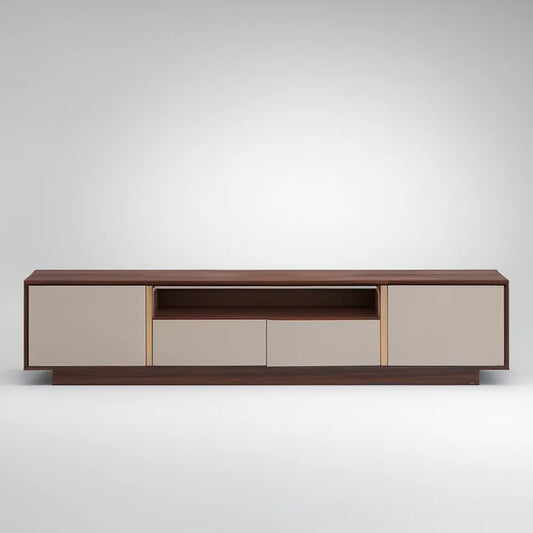 Televizní stolek z MDF v dekoru ořechu a béžové barvě, 180 × 40 × 50 cm