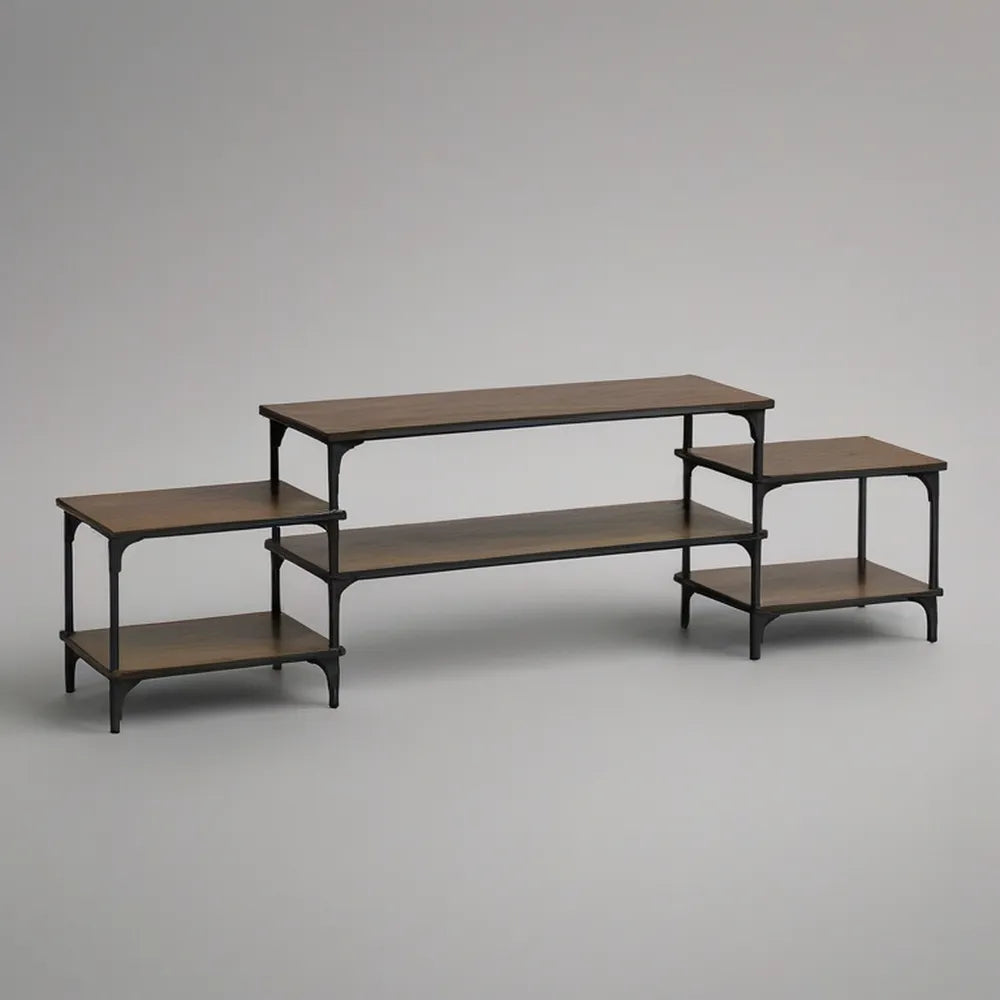 Televizní stolek se 6 policemi z MDF a oceli, tmavě hnědý/černý, 160 × 40 × 80 cm